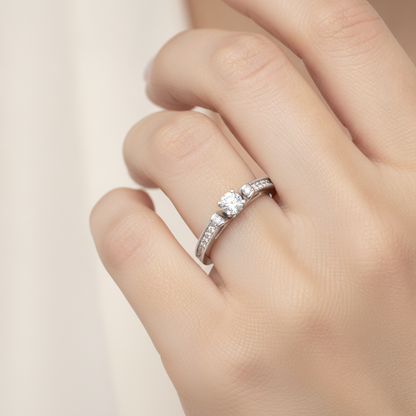 Pretty Solitaire Ring In 925 Sterling Silver - Thirteen