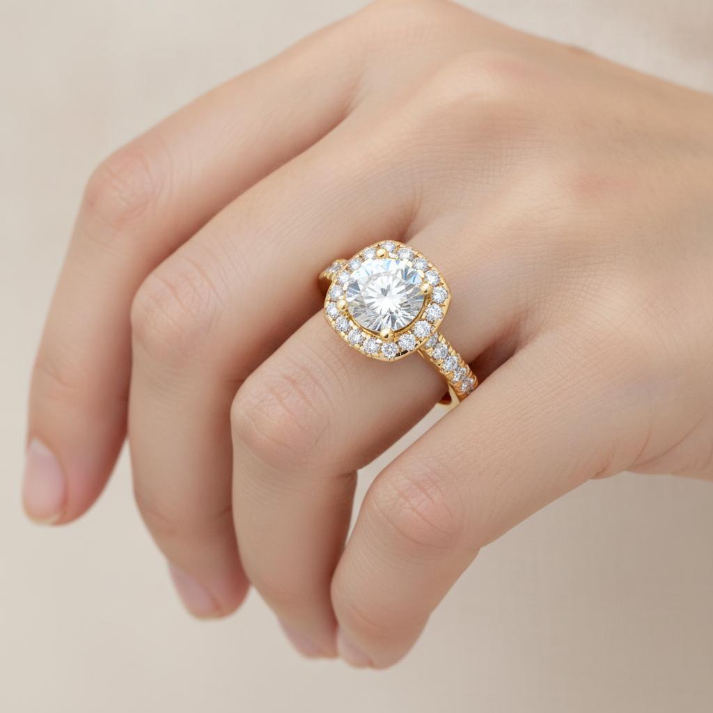 Cultivated Halo Solitaire Ring - Thirteen