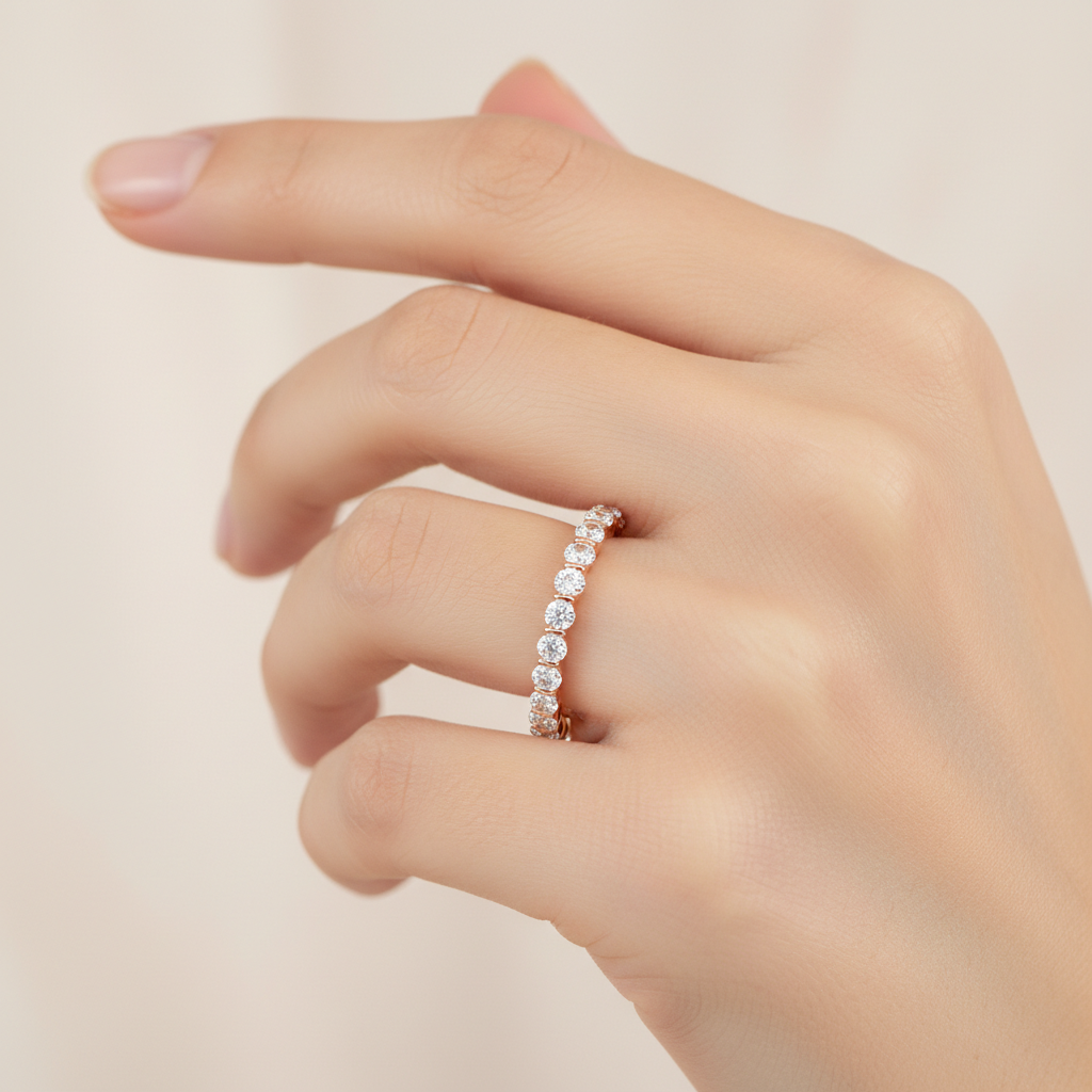 Rose Gold Diamond Eternity Band Ring - Two