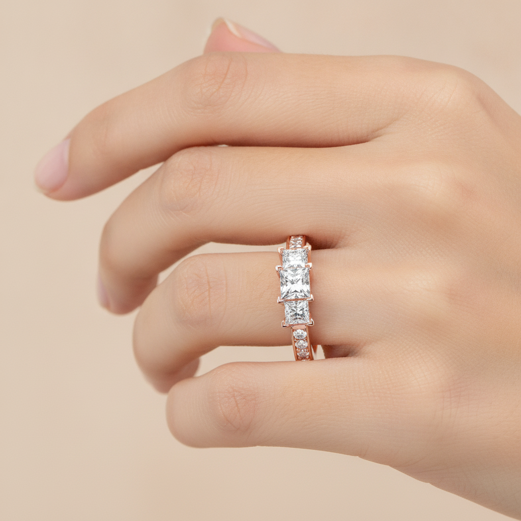 Scintillating Tri Stone Ring In 925 Sterling Silver - Thirteen