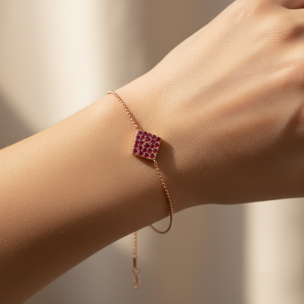 Pav Ruby Hexagon Pendant Bracelet - Eight