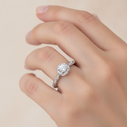 The Elegant Halo Ring In 925 Sterling Silver - Thirteen