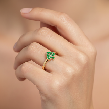 Emerald Spade Charm Stackable Ring With Pav Gemstones - Eight