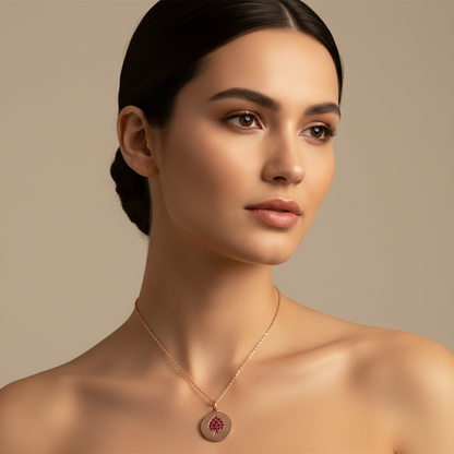 Ruby Spade Disc Pendant Necklace With Chain - Four
