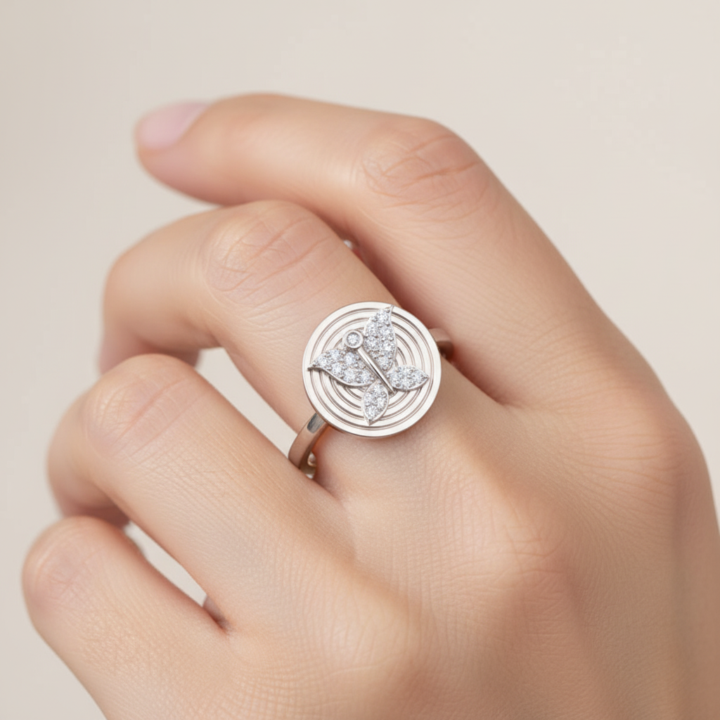 Butterfly Diamond Ring With Concentric Circle Design - Eight
