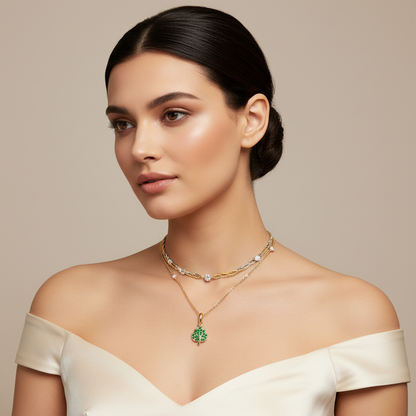 Emerald Tree Of Life Pendant Necklace With Chain - Five