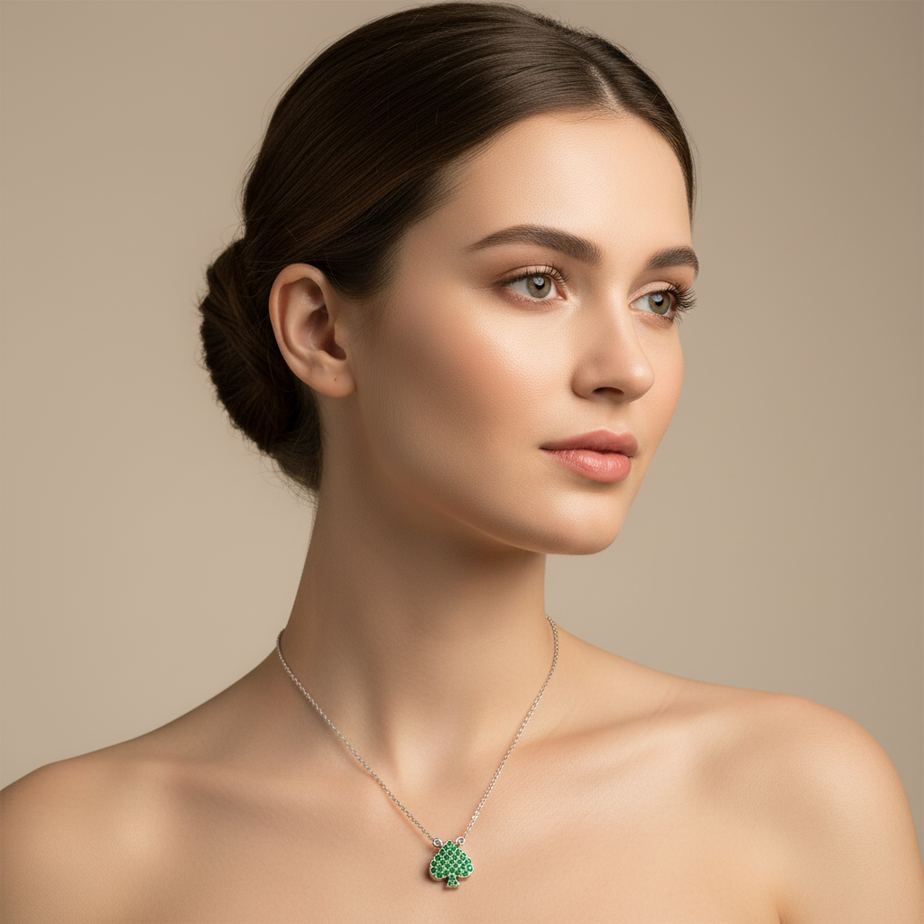 Green Crystal Spade Pendant Necklace - Five