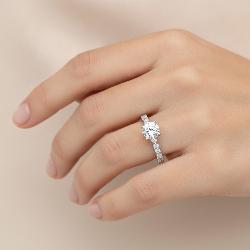 Elysian Solitaire Ring In 925 Sterling Silver - Thirteen