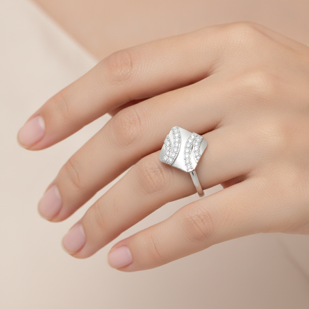 A Designer Diamond Square Ring - Thirteen