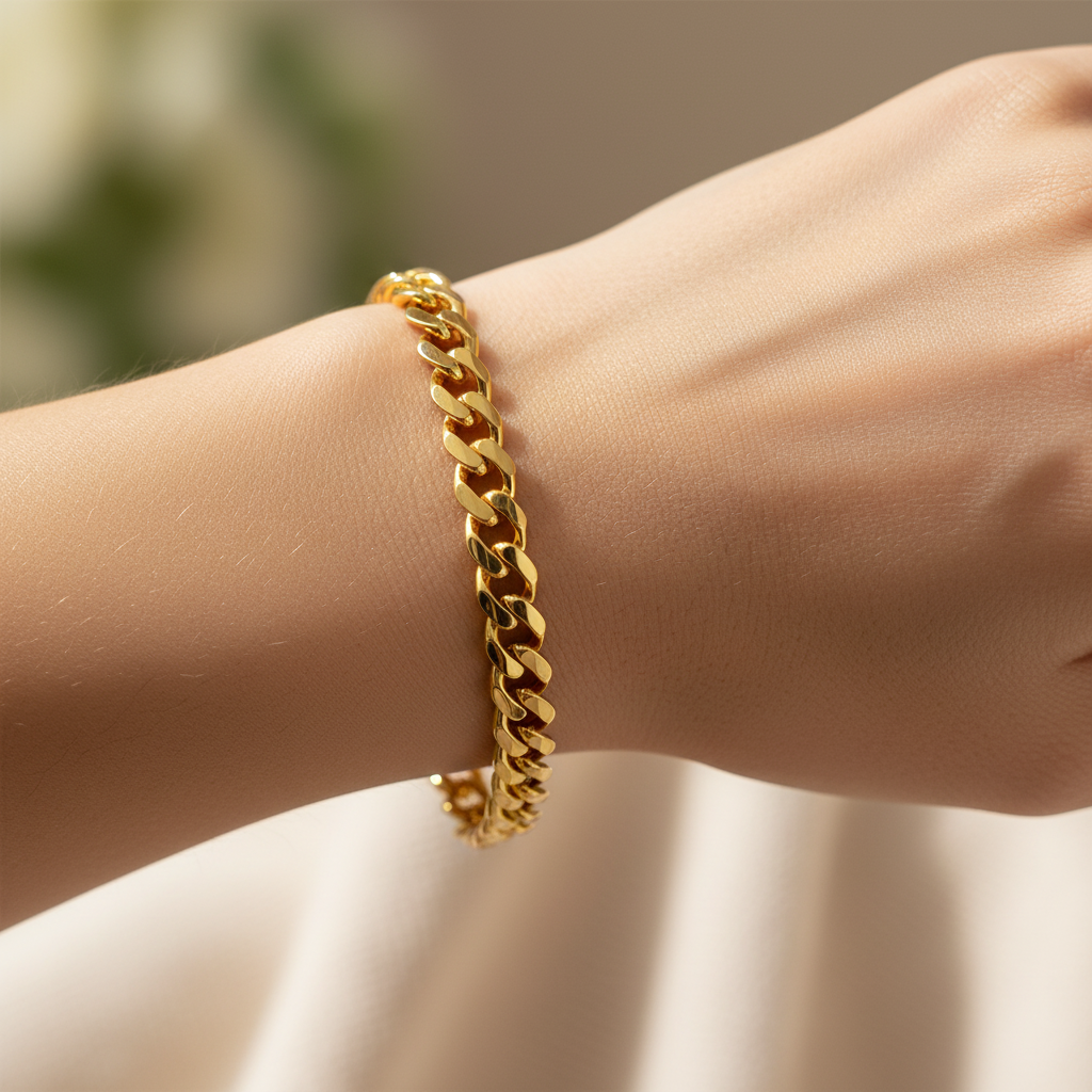 Men’s Gold Chain Bracelet Modern Cuban Curb Link Design - Seven