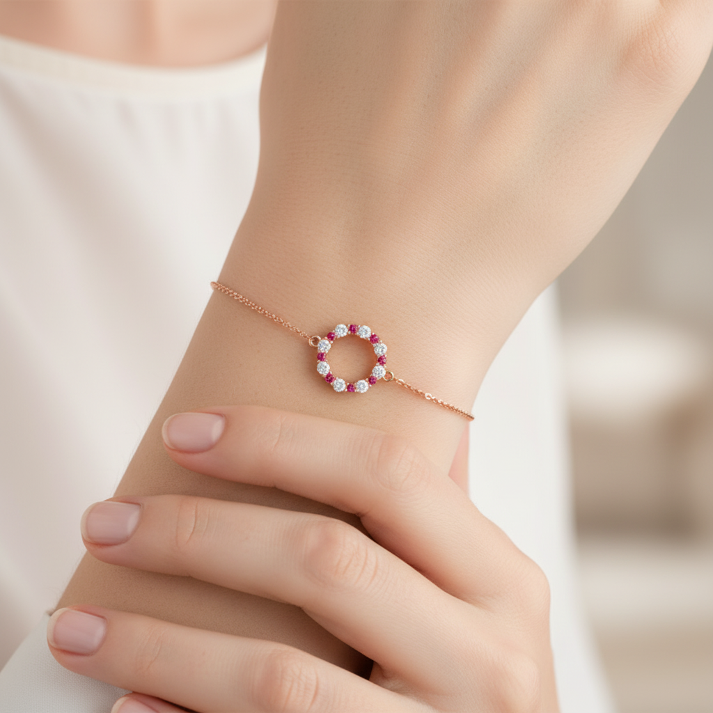 Ruby And Diamond Open Circle Bracelet - Eight