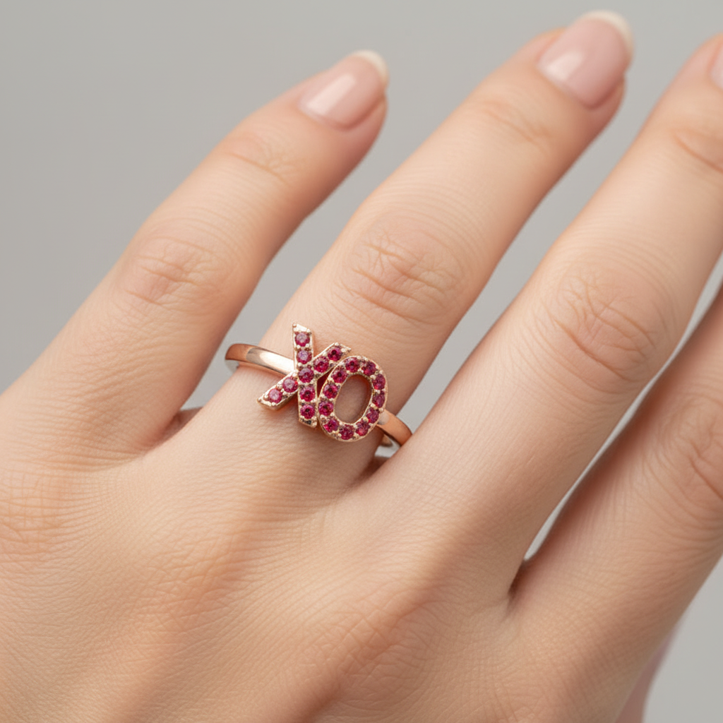 Xo Hugs And Kisses Ruby Pav Ring - Eight