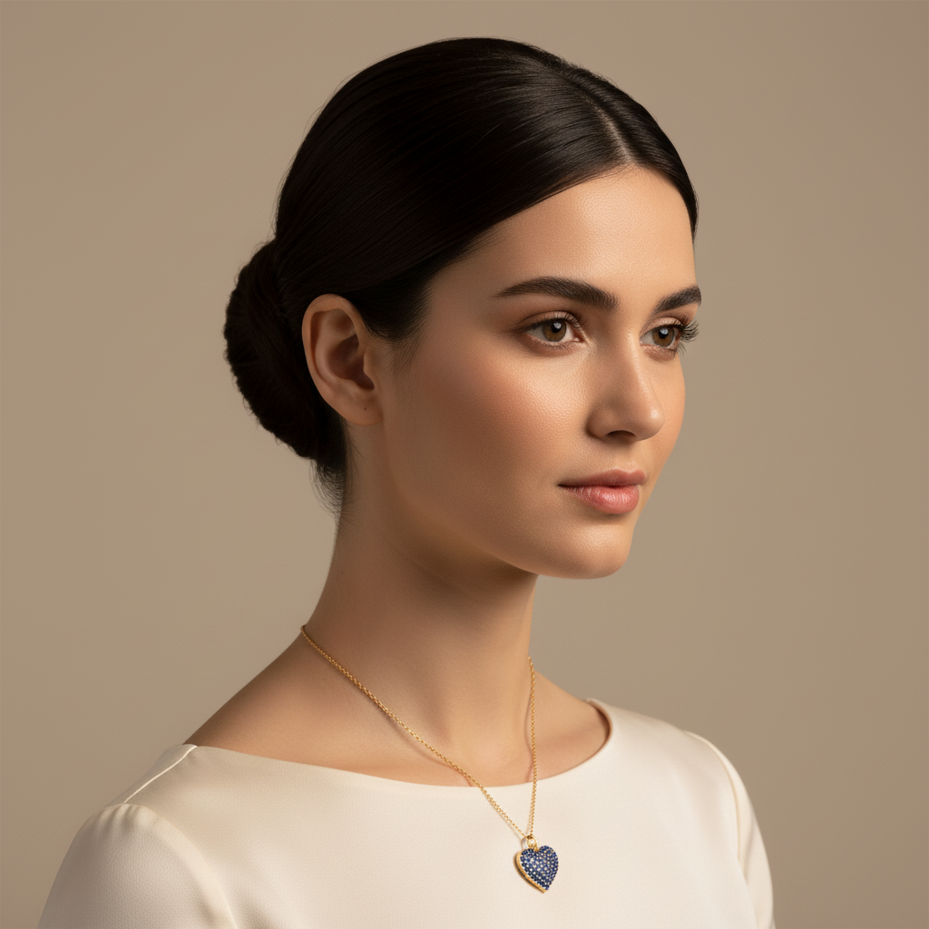 Lab-Grown Blue Sapphire Heart Pendant Necklace In Rose Gold | Adjustable 16–17 Inch Chain - Five