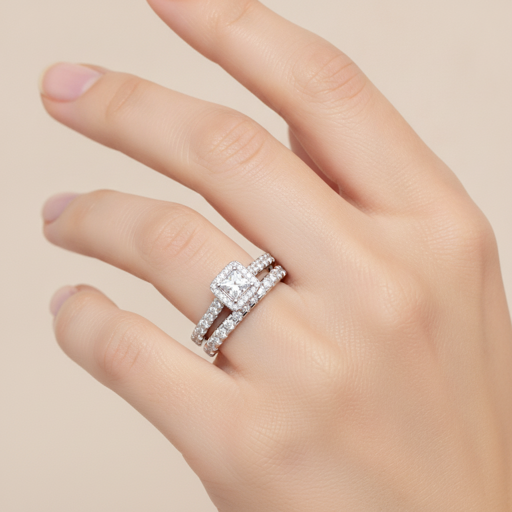 Scintilla Bridal Ring Set In 925 Sterling Silver - Thirteen