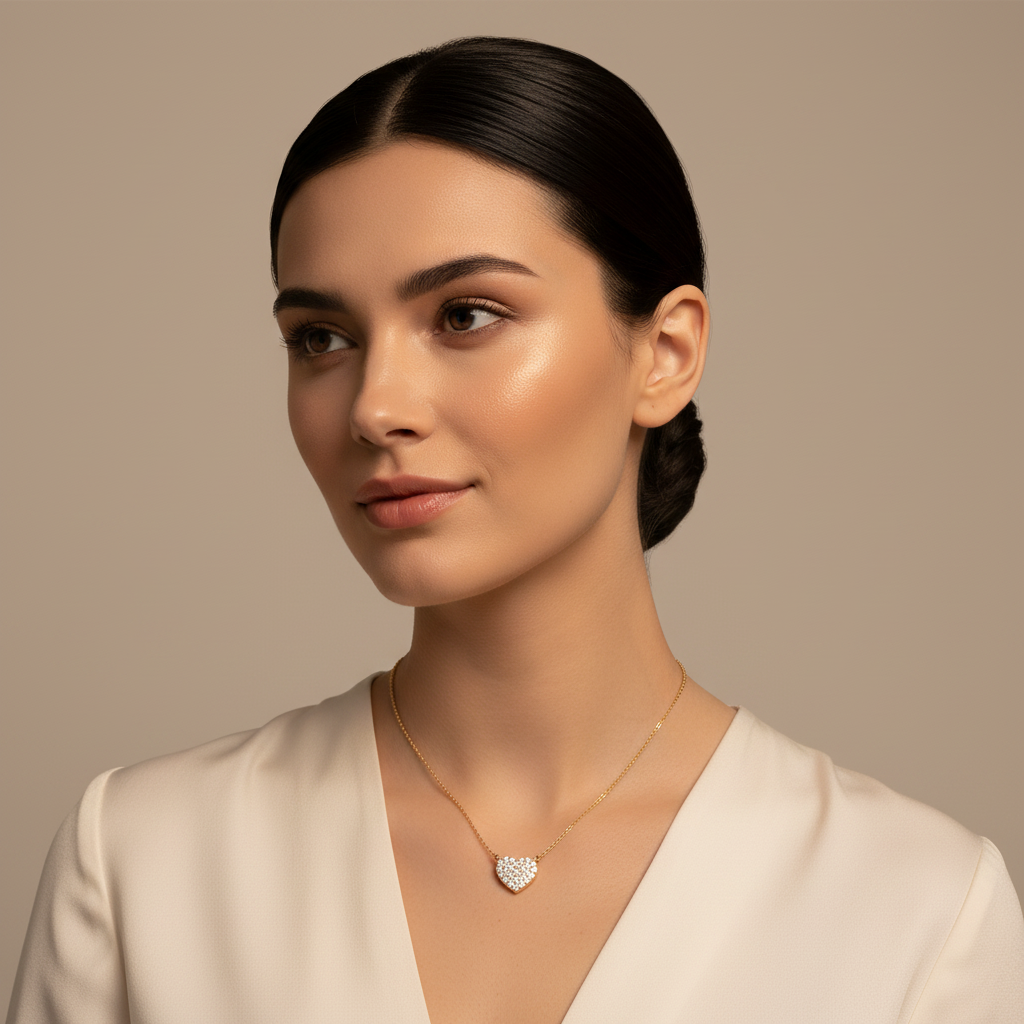 Pav Heart Pendant Necklace With Crystal Stones - Five