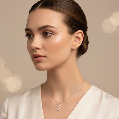 Diamond Initial L Pendant in White Gold