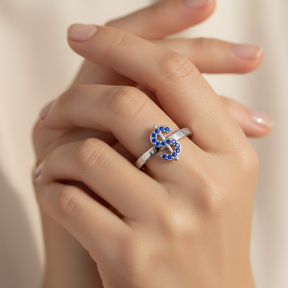 Blue Sapphire Dollar Sign Statement Ring - Nine