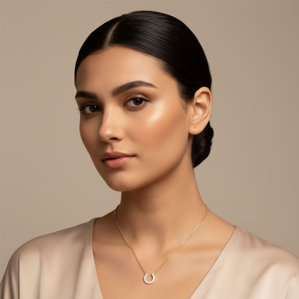 Pav Horseshoe Pendant Necklace - Eight