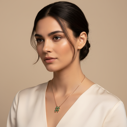 Green Crystal Hashtag Pendant Necklace - Five
