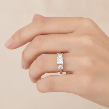 Conflate Three Stone Diamond Engagement Ring In 925 Sterling Silver - Thirteen