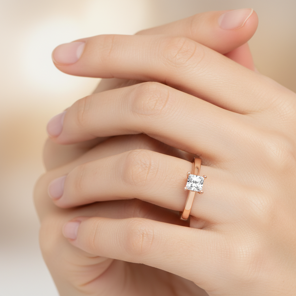 Rose Gold Solitaire Diamond Engagement Ring With Pav Prong Accents - Two
