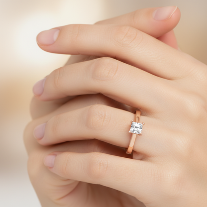 Rose Gold Solitaire Diamond Engagement Ring With Pav Prong Accents - Two