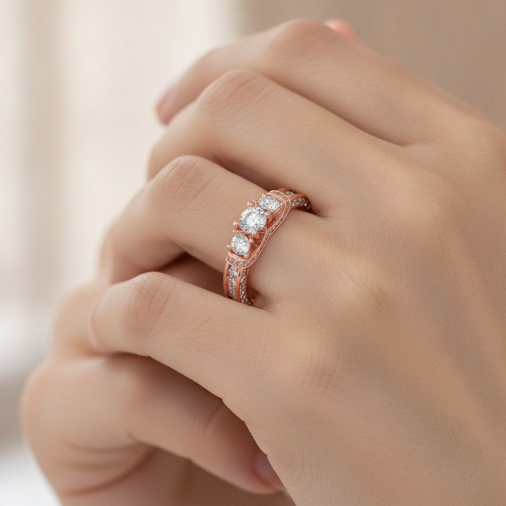 Sumptuous Three Stone Diamond Engagement Ring In 925 Sterling Silver - Thirteen