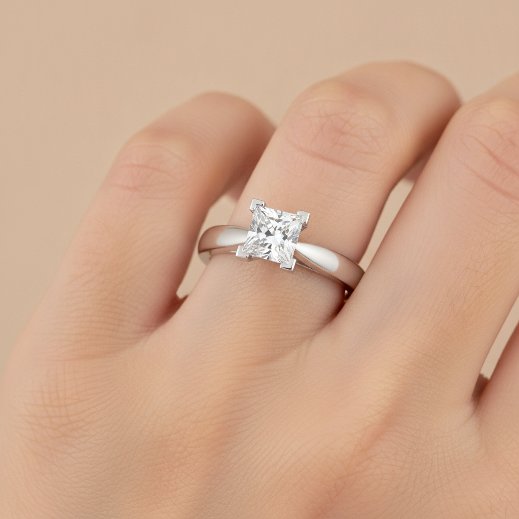 Shiny Solitaire Ring In 925 Sterling Silver - Thirteen