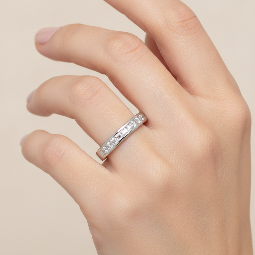 Qwen Half Eternity Band In 925 Sterling Silver - Thirteen