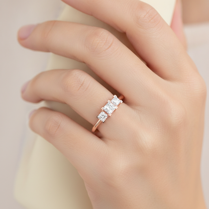 Effulgent Tri Stone Ring In 925 Sterling Silver - Thirteen