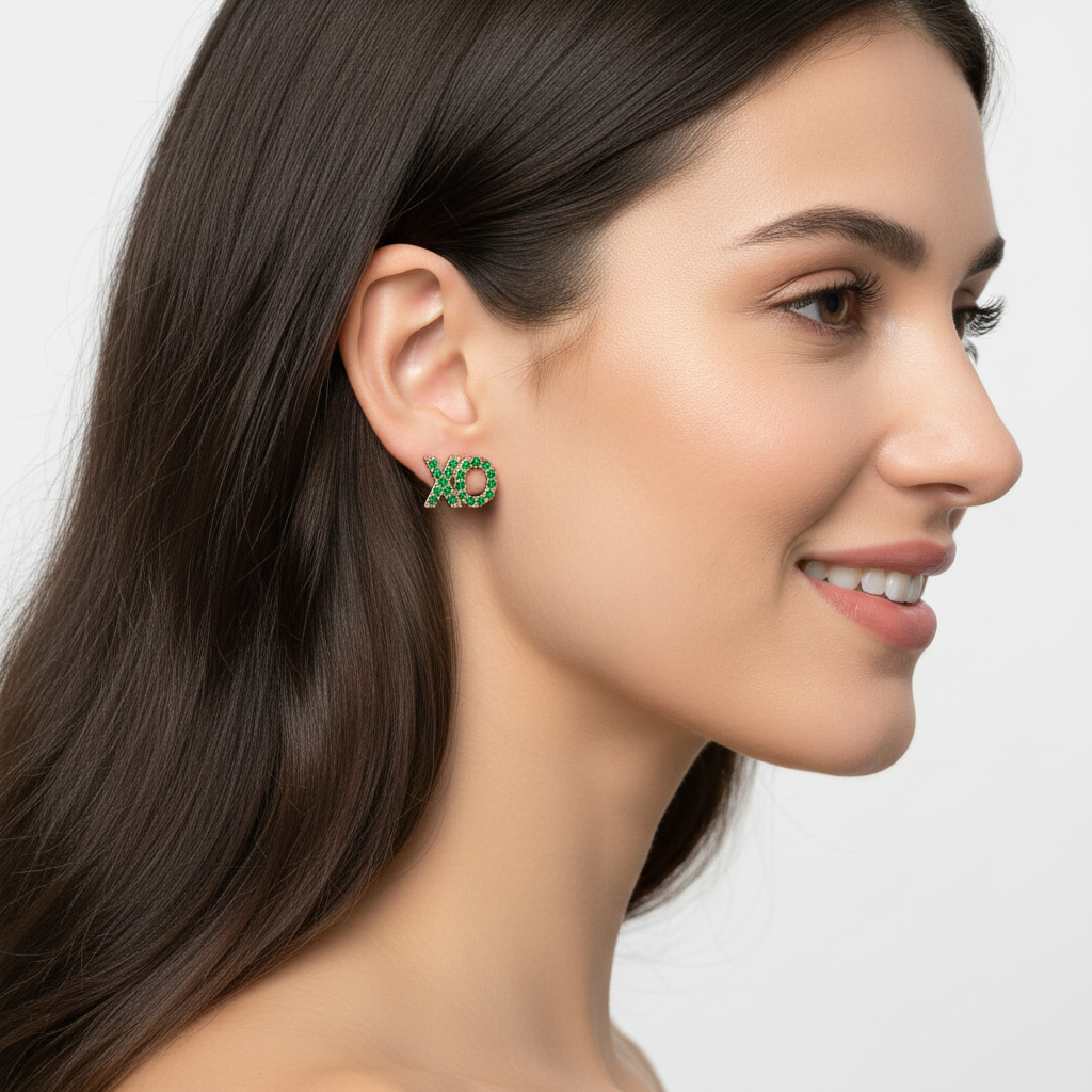 Xo Emerald Pav Stud Earrings - Five
