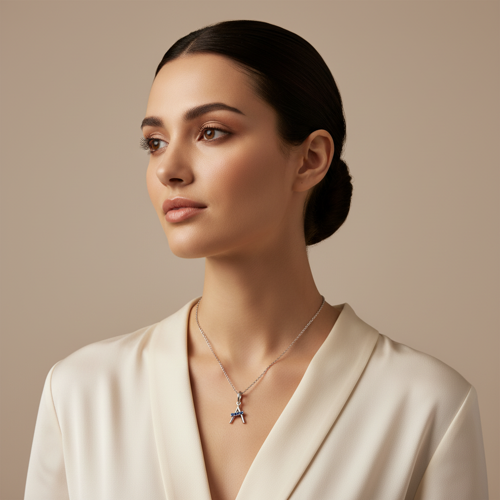 Blue Sapphire Triangle Pendant Necklace - Five