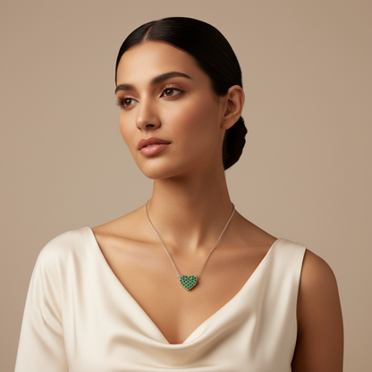 Pav Emerald Heart Pendant Necklace With Chain - Five