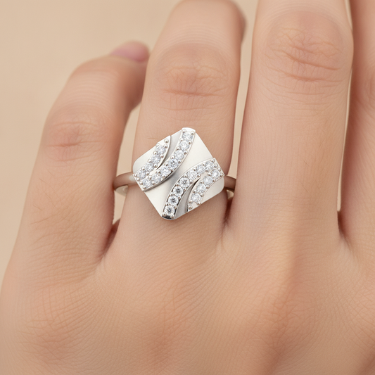 A Designer Diamond Square Ring - Fourteen