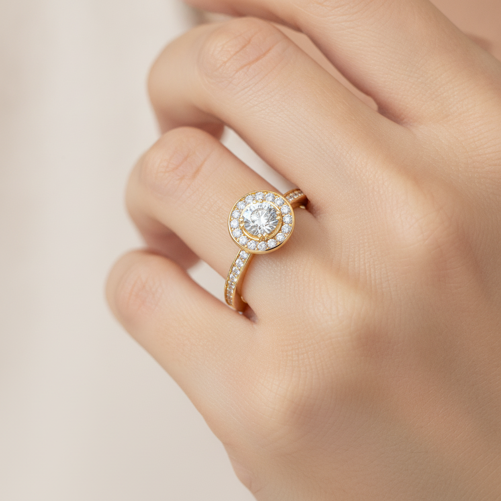 Cele Classic Halo Diamond Engagement Ring In 925 Sterling Silver - Fourteen