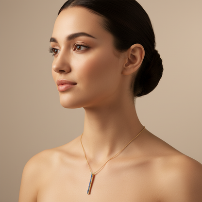 Blue Sapphire Vertical Bar Pendant Necklace - Two