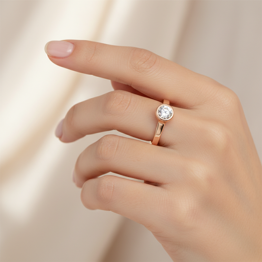 Rose Gold Solitaire Diamond Engagement Ring with Bezel Setting