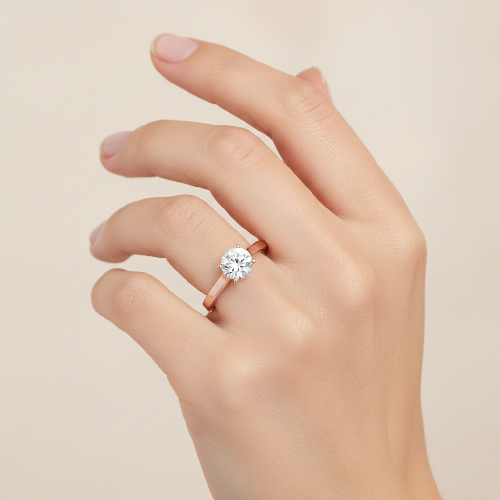 Slender Solitaire Ring In 925 Sterling Silver - Fourteen