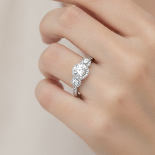 Three Round Diamond Shaped Ring - Fourteen