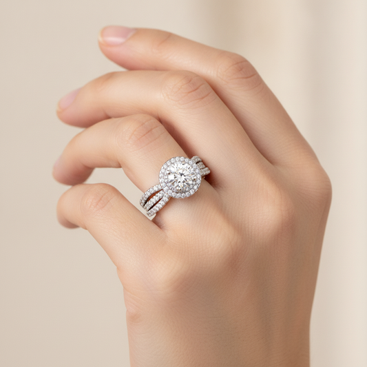 Influential Halo Diamond Ring In 925 Sterling Silver - Fourteen