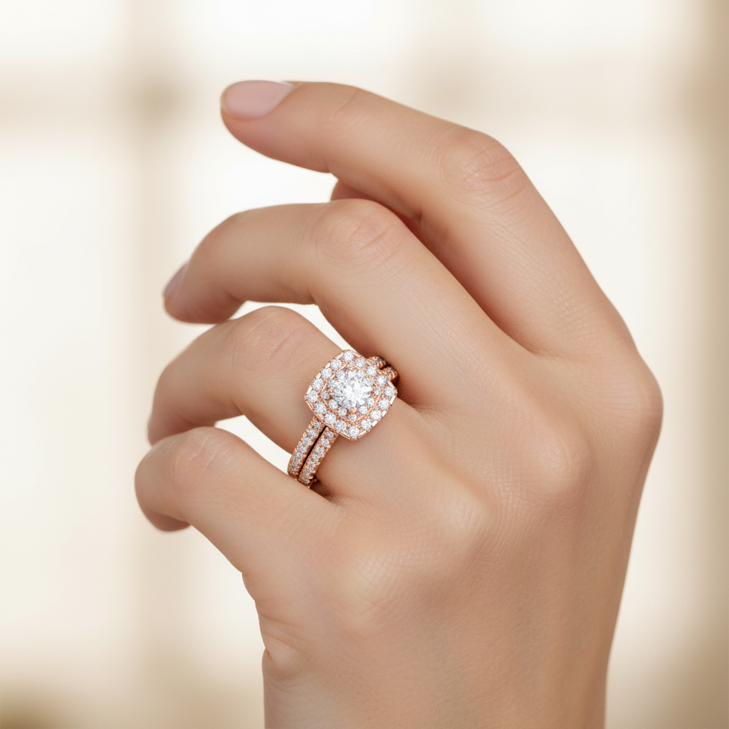 0.5 Ct Center Diamond Crafted with Double Halo Setting