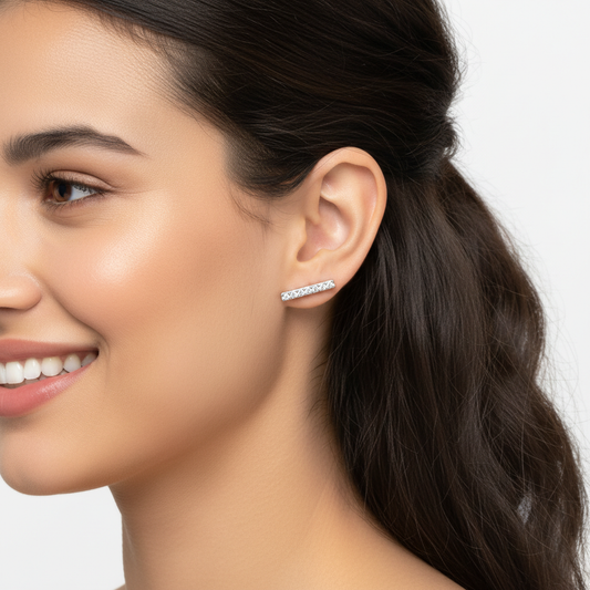 Diamond Bar Stud Earrings in White Gold with Screw Backs