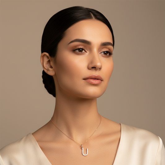 Rose Gold Diamond Letter U Charm Pendant