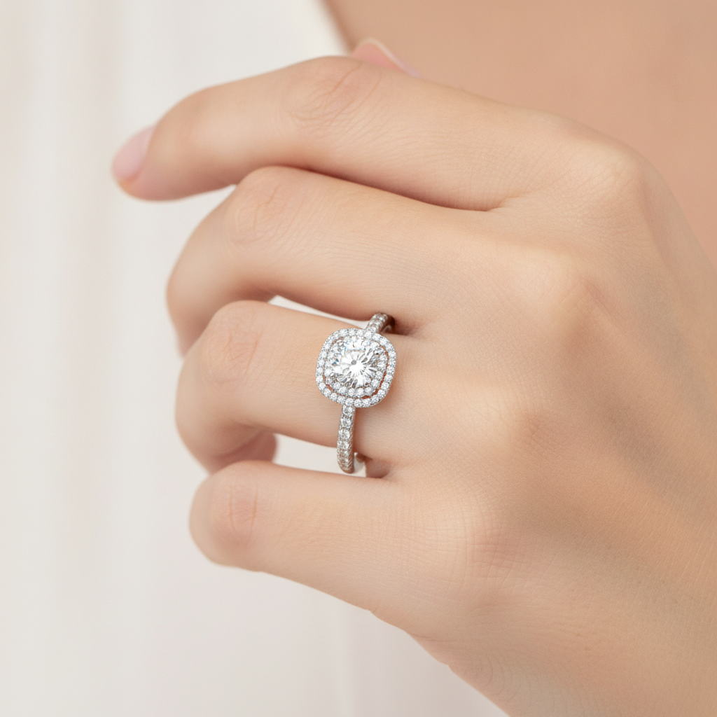 Exciting Halo Ring In 925 Sterling Silver - Fourteen