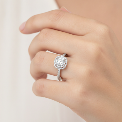 Exciting Halo Ring In 925 Sterling Silver - Fourteen