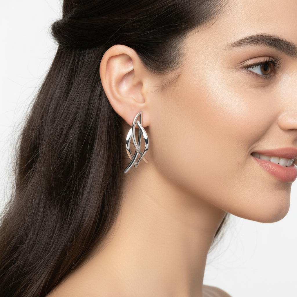 Gold Twisted Knot Stud Earrings Women Jewelry - Two
