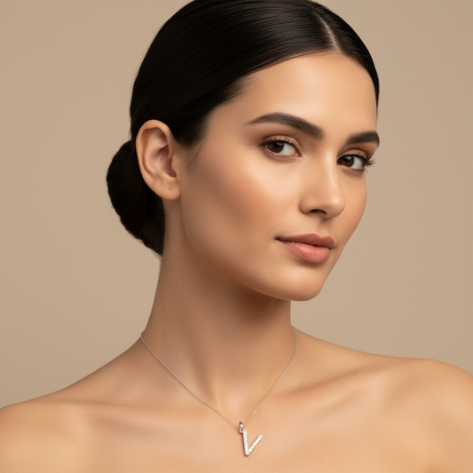 Rose Gold Diamond Letter V Initial Pendant Charm