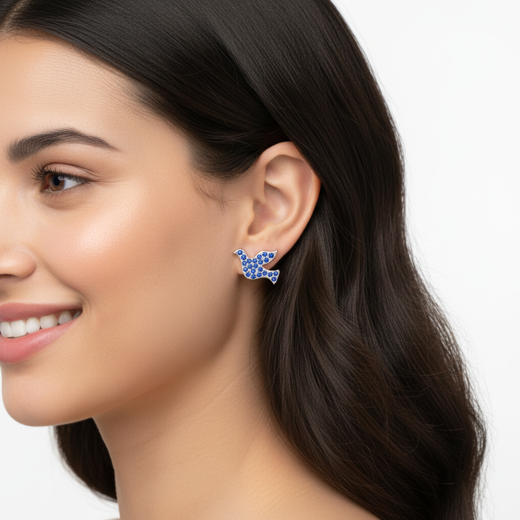 Blue Crystal Anchor Stud Earrings - Two