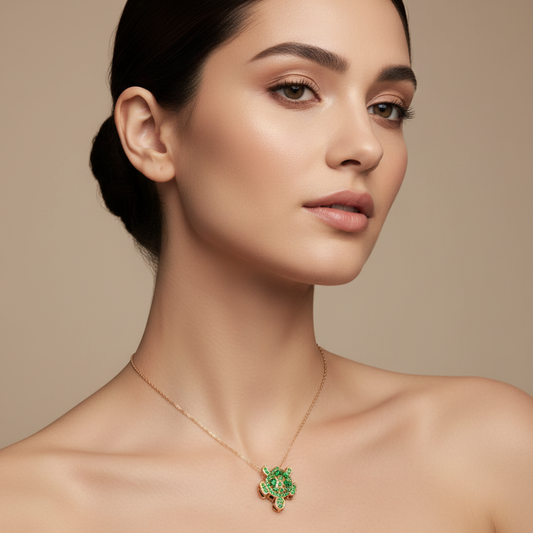 Green Crystal Sea Turtle Pendant Necklace Sterling Silver