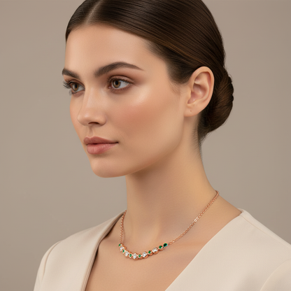 Curved Bar Necklace With Emerald And Diamond Accents - Two